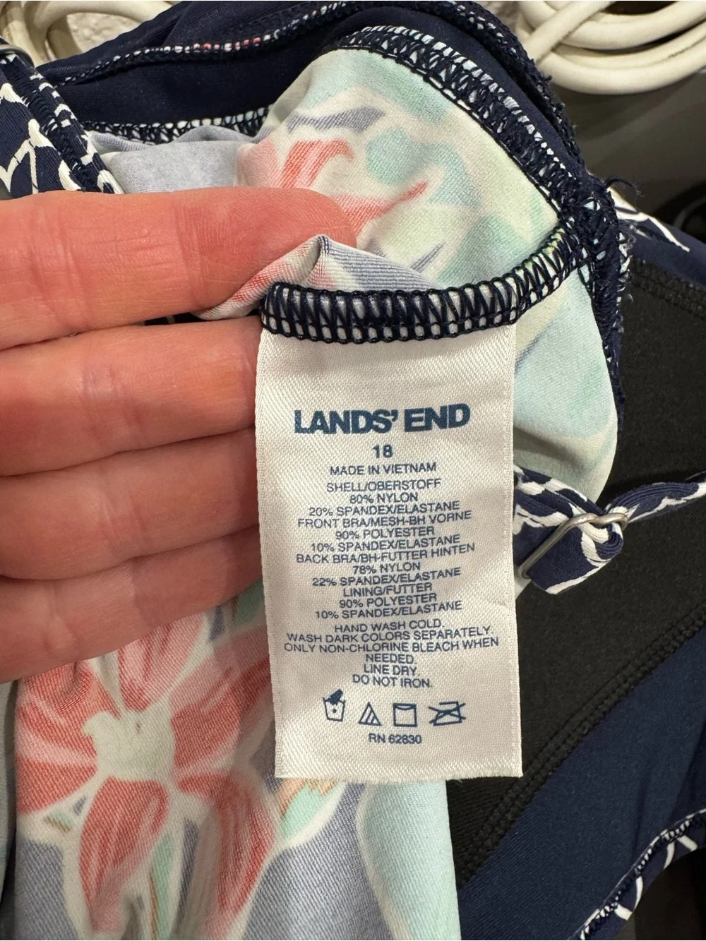Lands' End Navy Tropical Floral High-Neck Swim Tank